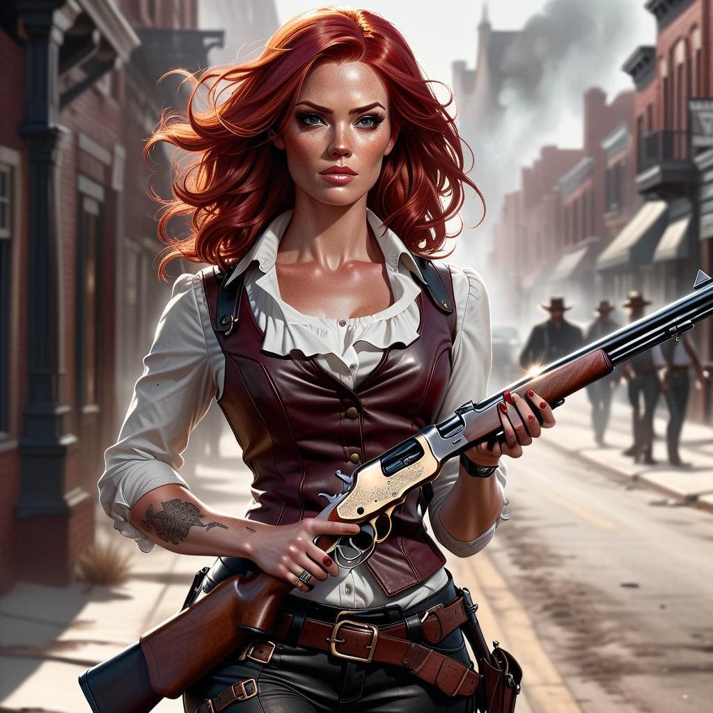 Redhead with Winchester Carbine in Comic Book Art