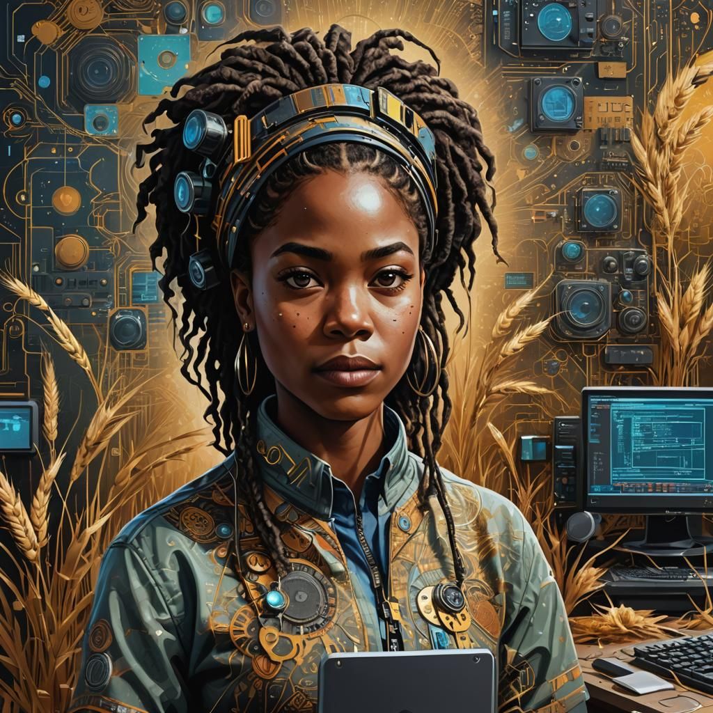 African American Programmer Portrait in Mixed Media Style