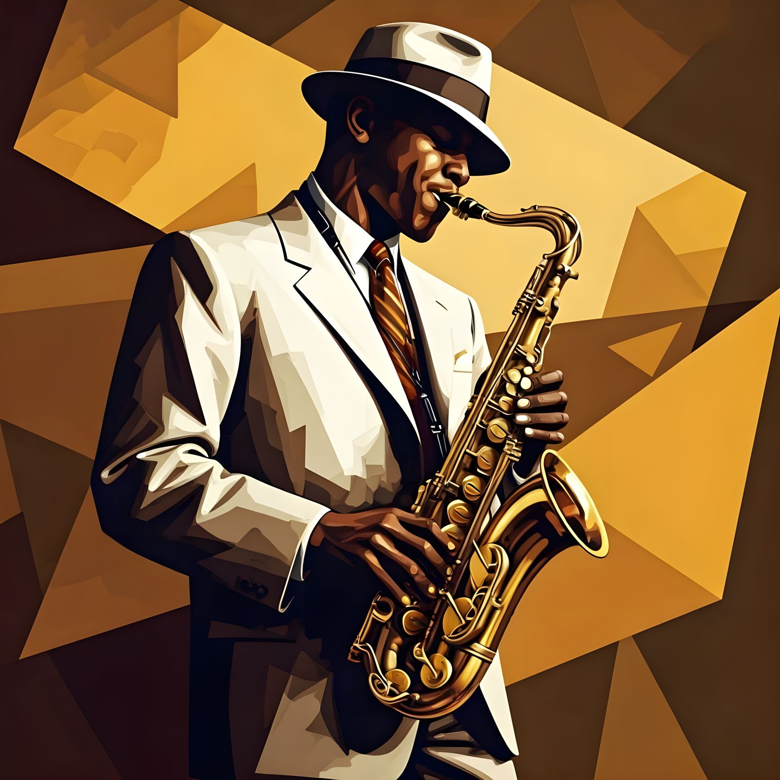 Jazz Saxophonist in Dynamic Cubist Style