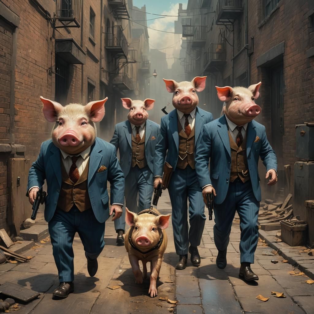 Gangster Pigs in Suits With Guns