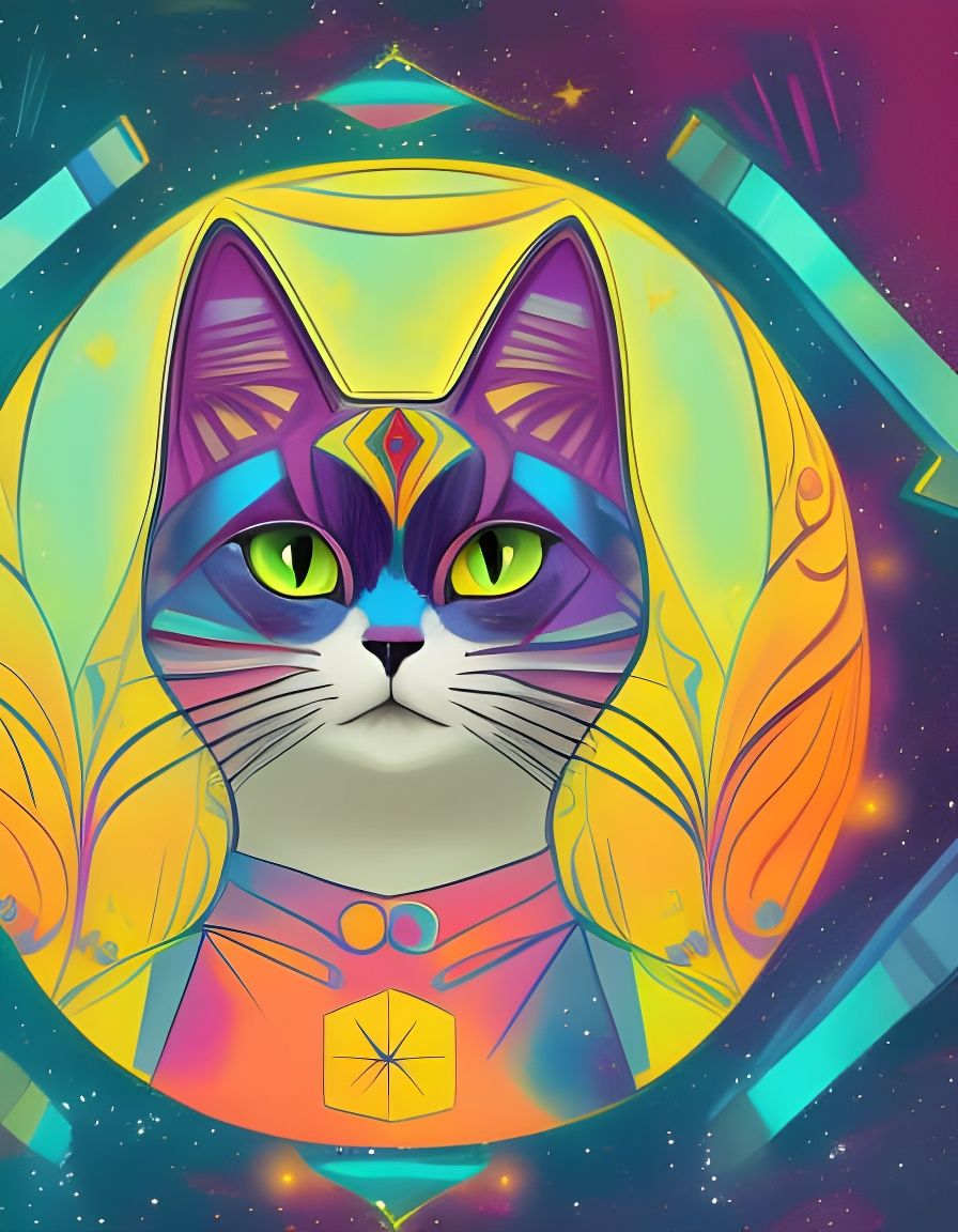 Colorful Galactic Cat in Studio Ghibli Style