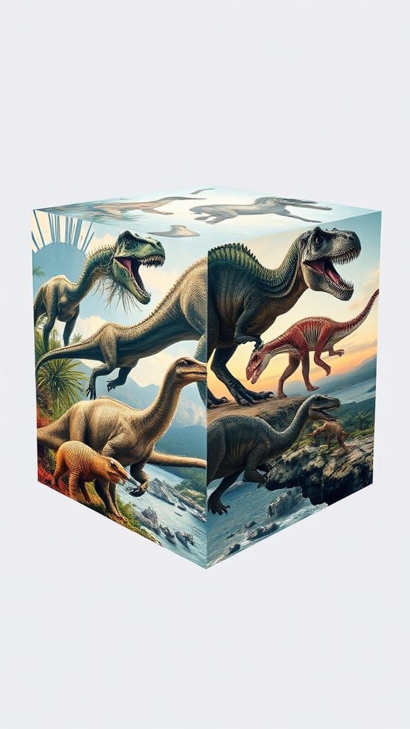 Dinosaurs in a Rubik's Cube: A 3D Double Exposure Masterpiec...