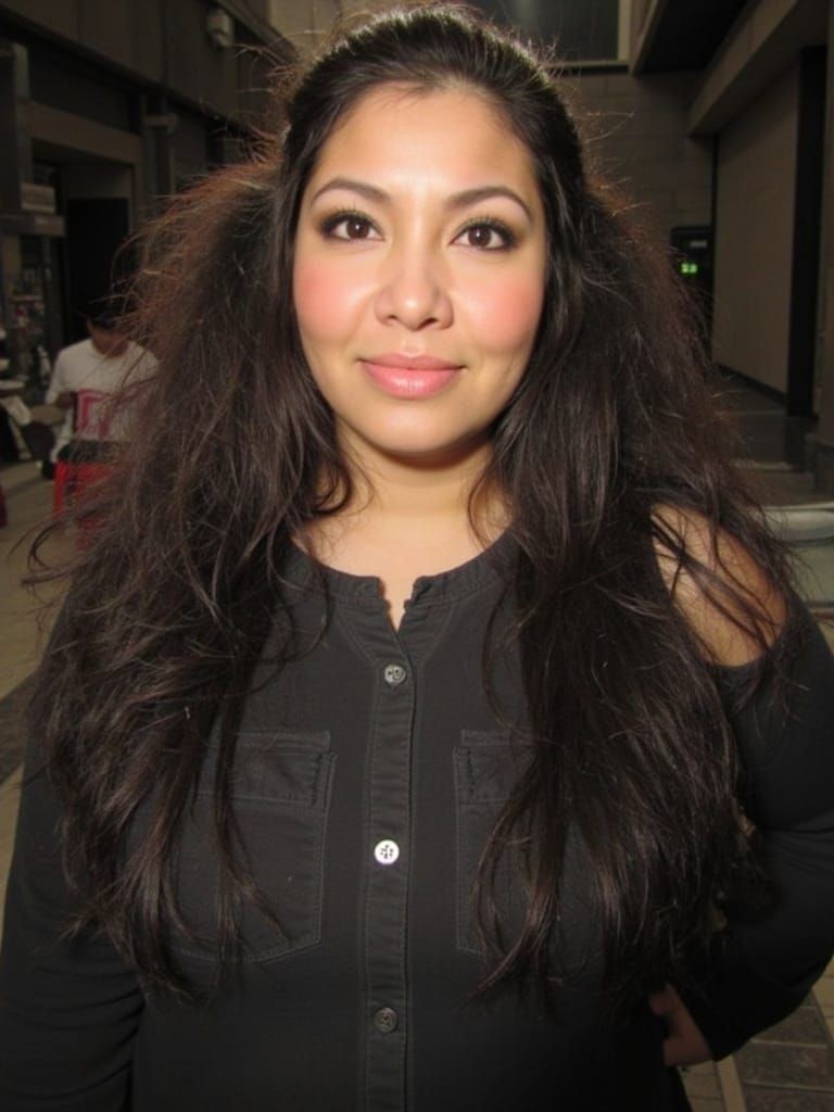 Young Pakistani Woman on a Beach, Expressive Eyes and Messy....