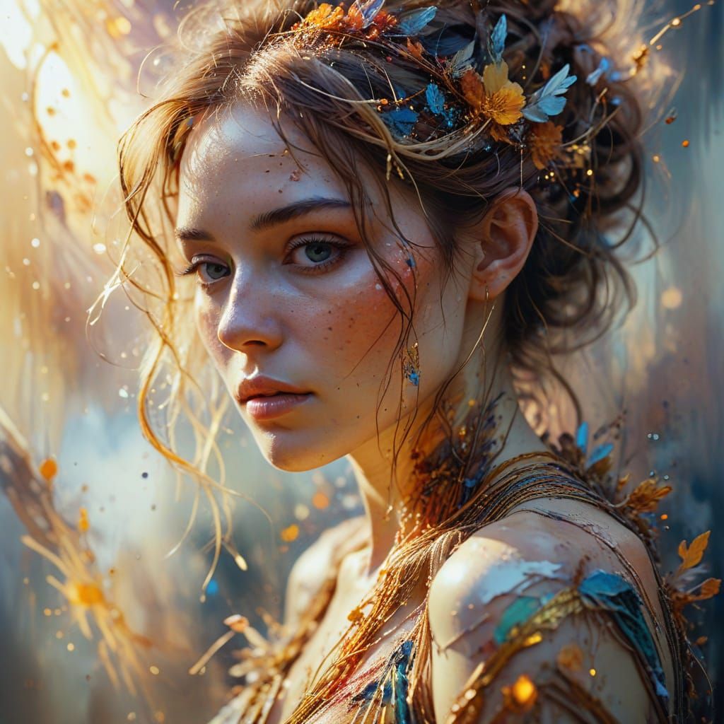 Woman in Flowing Clothing: Whimsical Watercolour Art