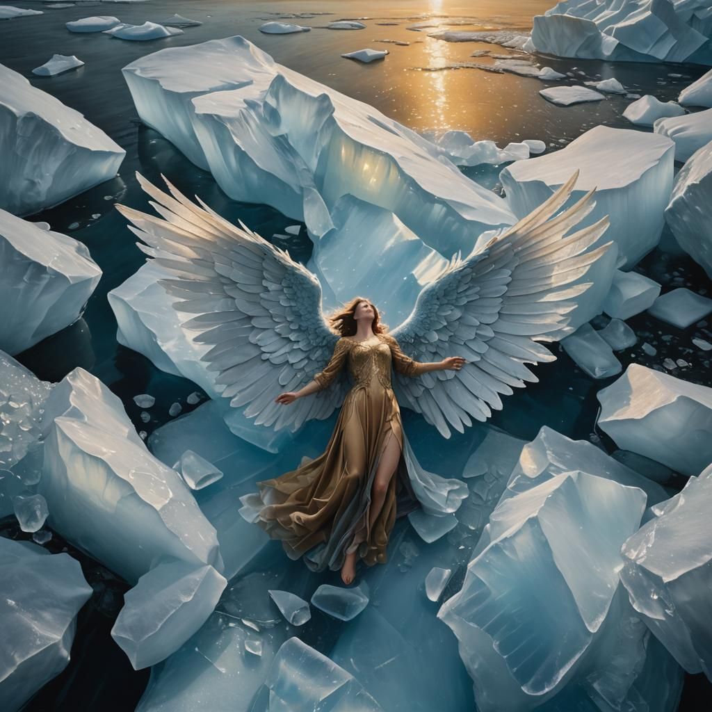Fallen Angel Trapped in Frozen Iceberg