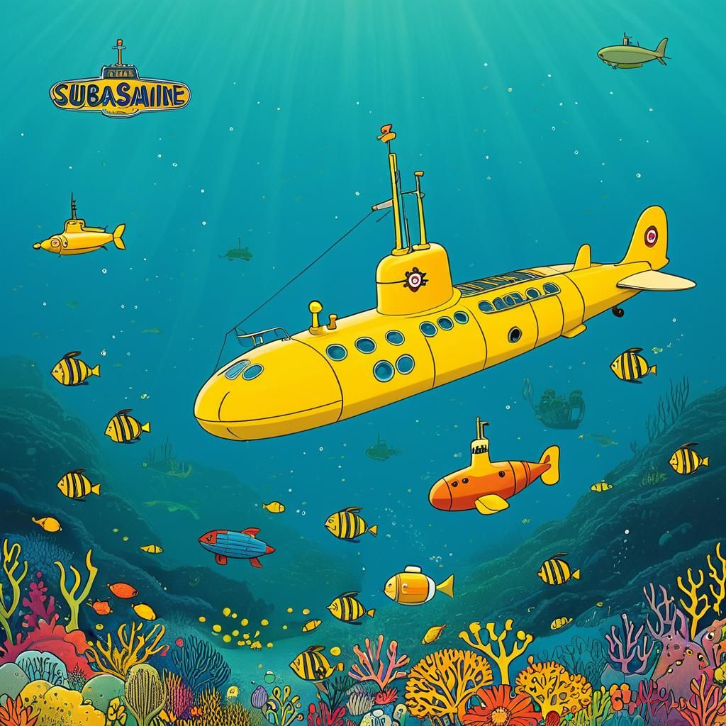 Whimsical Yellow Submarine in a Sea of Green