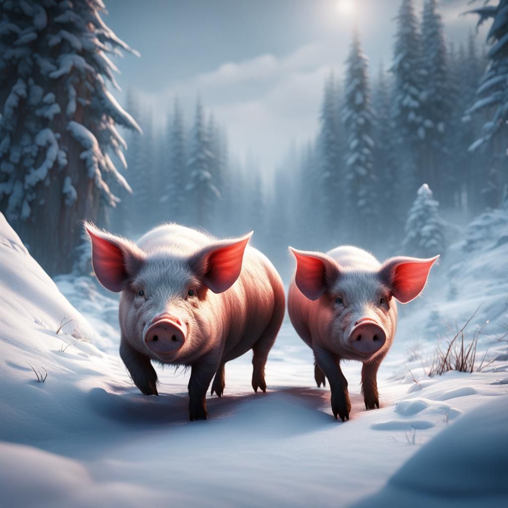 Pigs Walking Through Deep Snow: Fantasy Concept Art