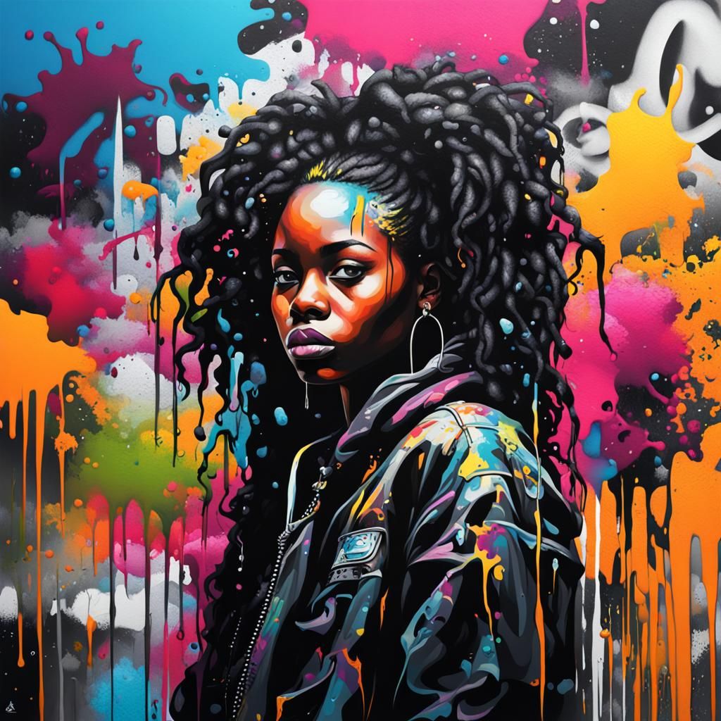 Colorful Graffiti Art Portrait of Black Girl