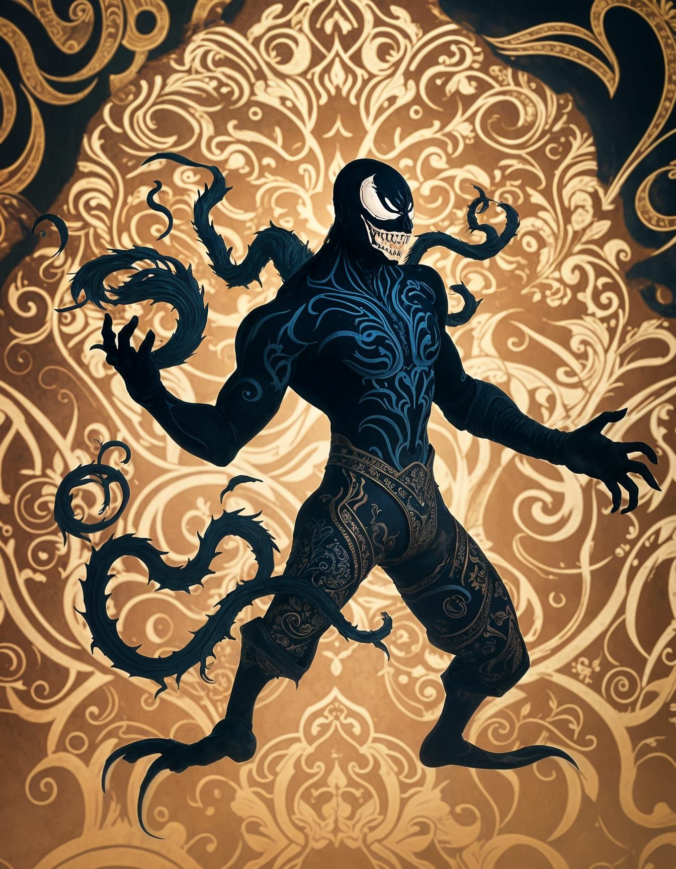 Venom as Shadow Puppet in Batik Style