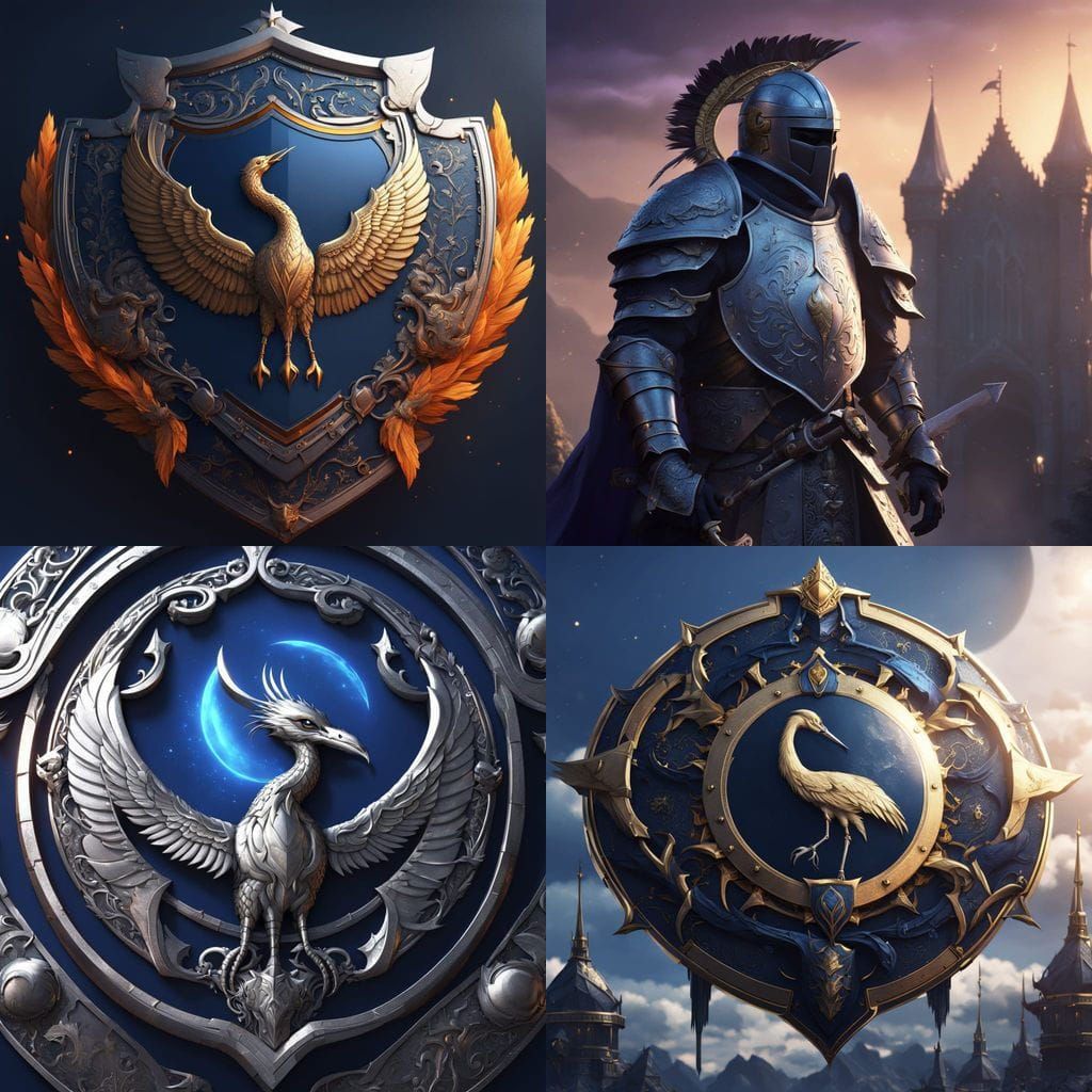 Majestic Fantasy Shield with Crescent Moon and Crane Crest