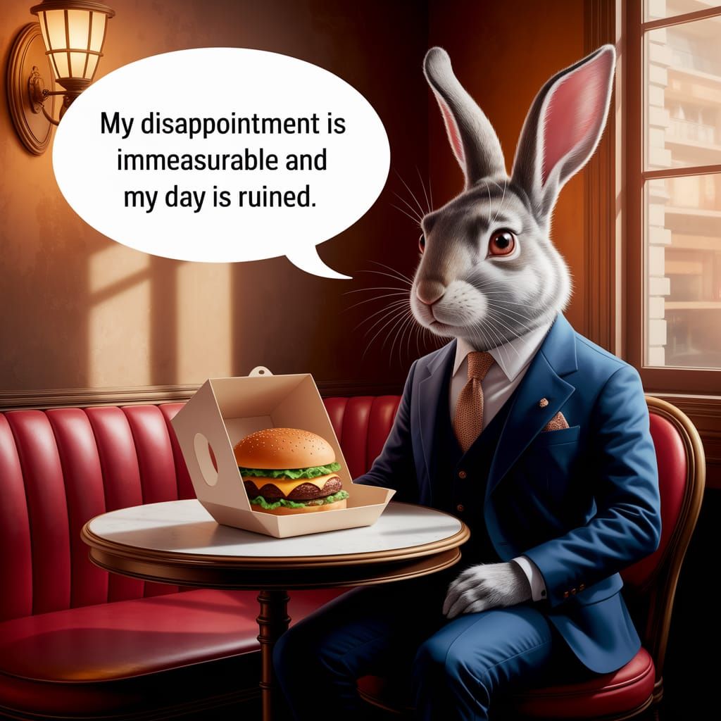 Elegant Rabbit Bemoans Fast Food Disappointment