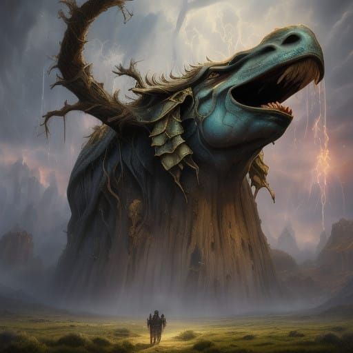 Majestic Regal Portrait on a Prehistoric Triceratops