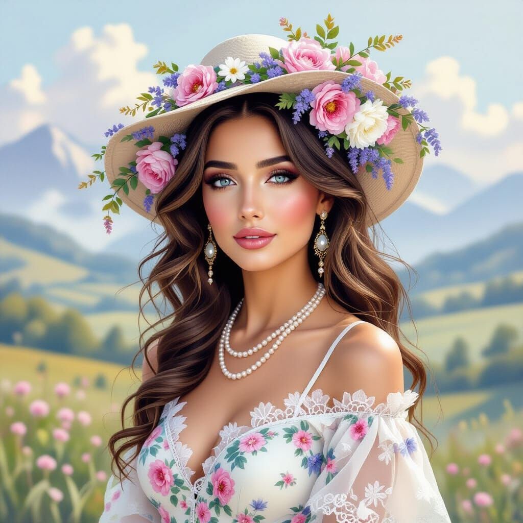 Middle Eastern Beauty in Watercolor Fantasy Landscape