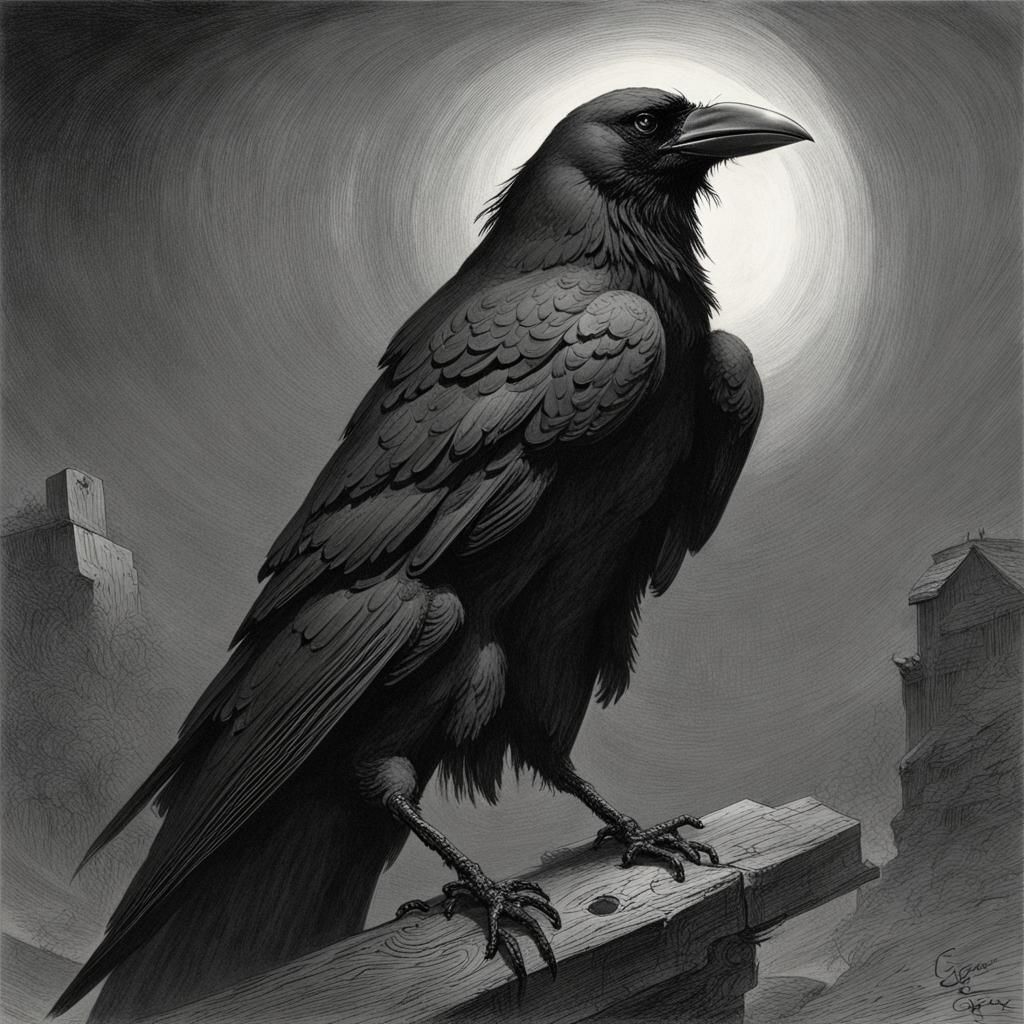 Menacing Crow in Gothic Horror Style