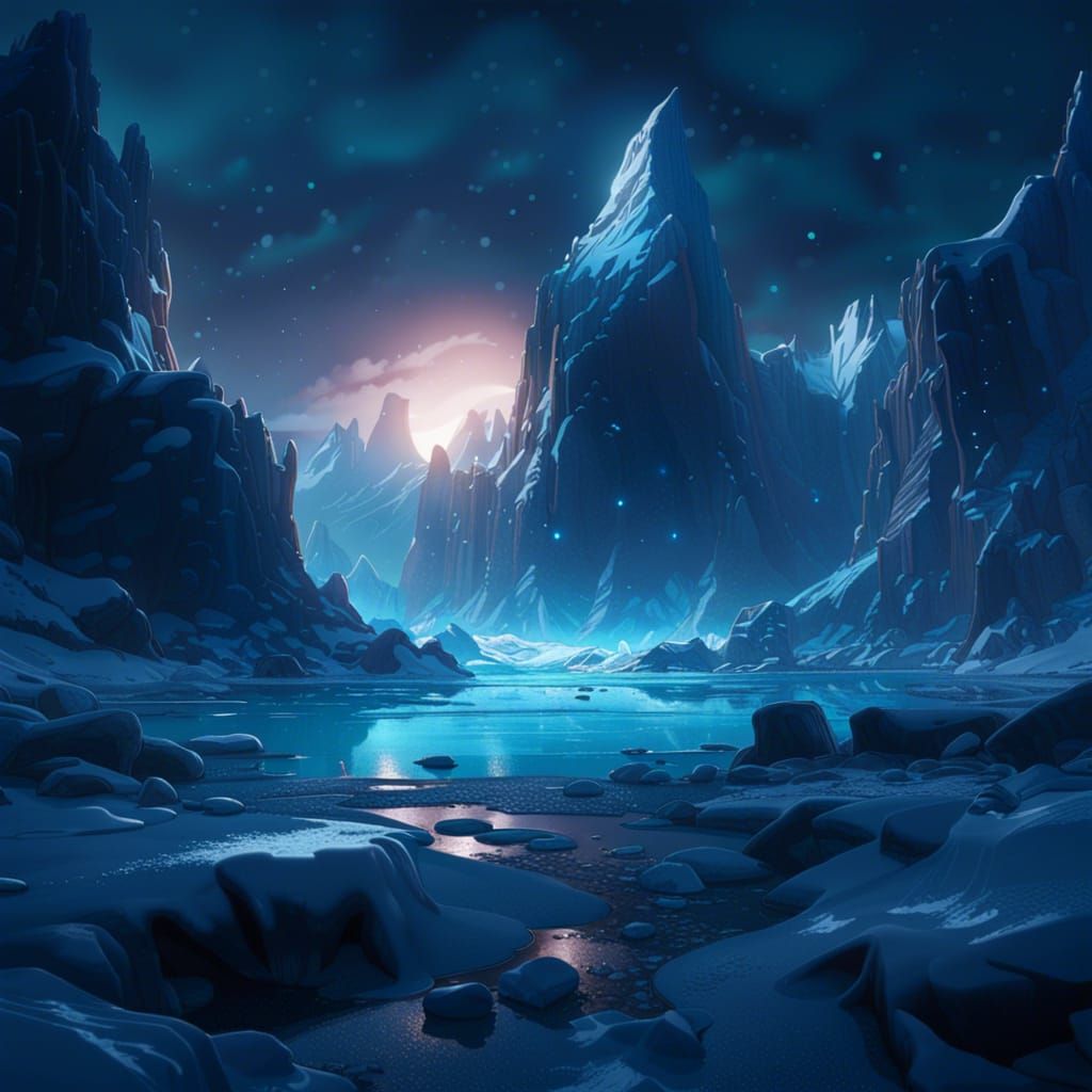 Arctic Night Landscape in Dark Fantasy Style