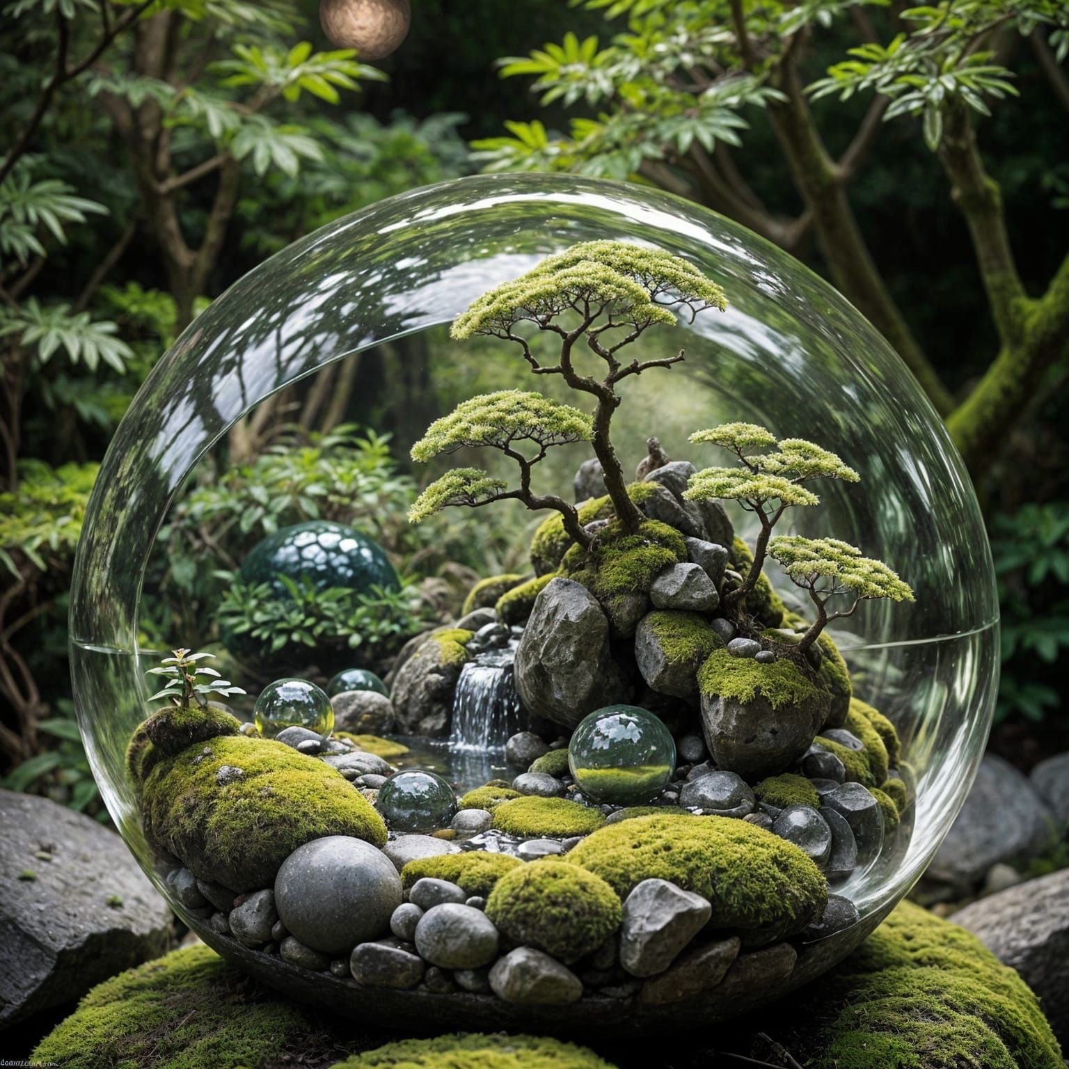 Glass Orb Reveal: Vibrant Japanese Garden Scene