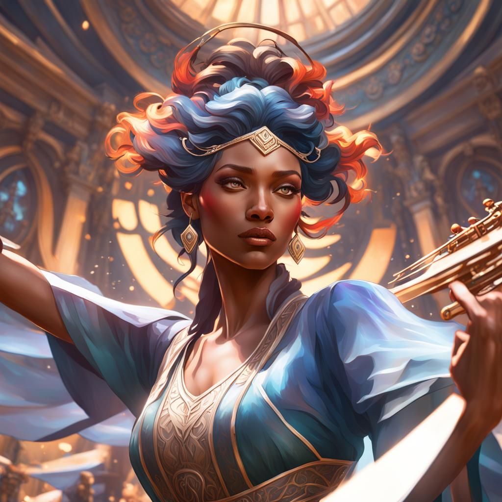 Musical Spirit Dancing Woman: Hyperdetailed Portrait