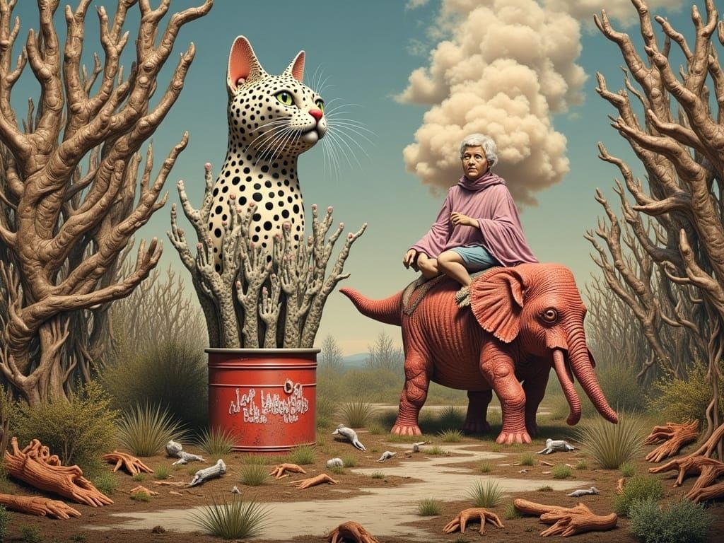 Polka Dot Hand-Cat in Tin Can: Surreal Wilderness