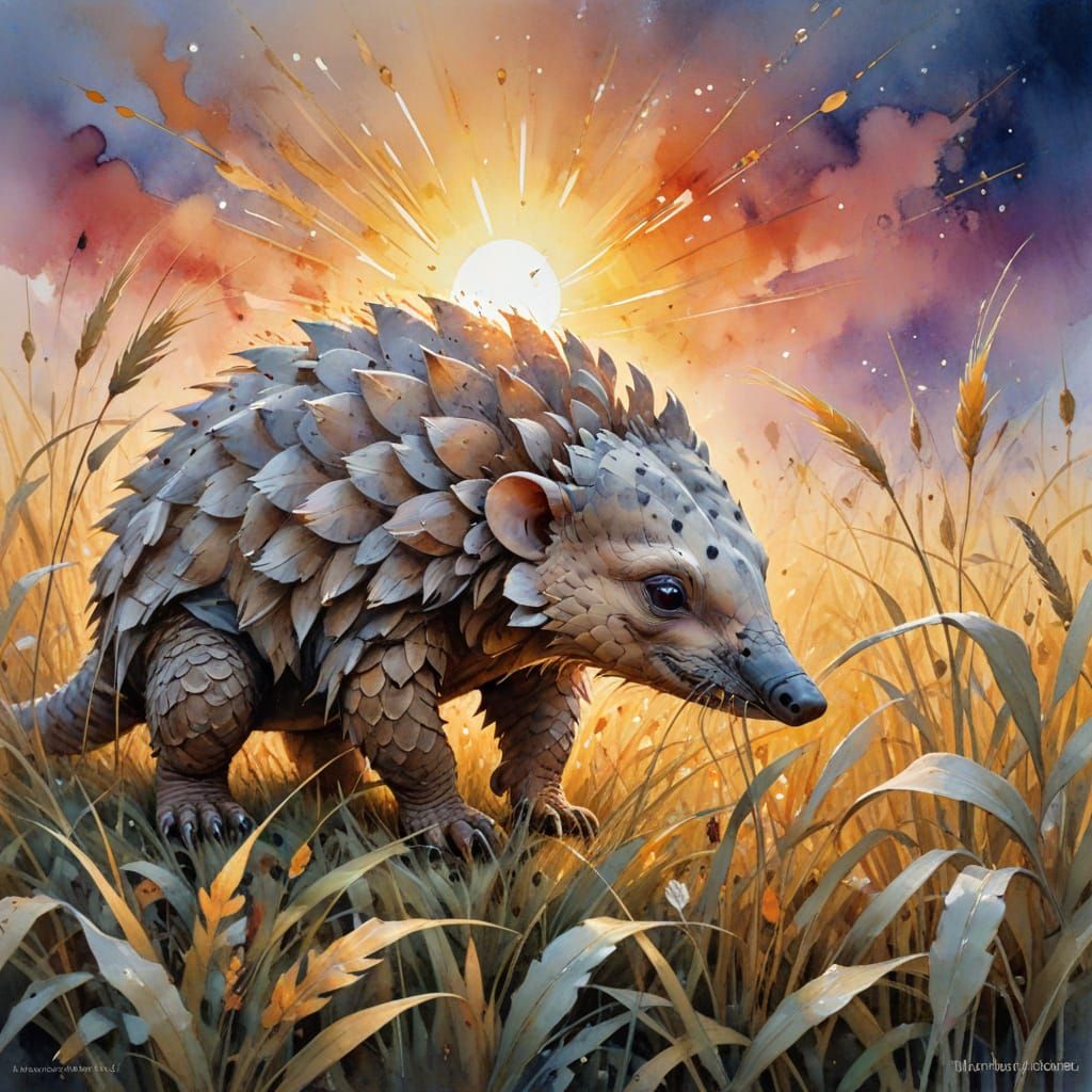 Pangolin in Golden Savanna: Watercolor Art