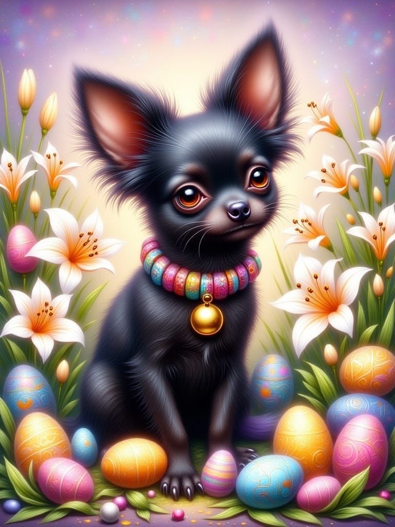 Whimsical Easter Chihuahua Amidst Blooming Lilies