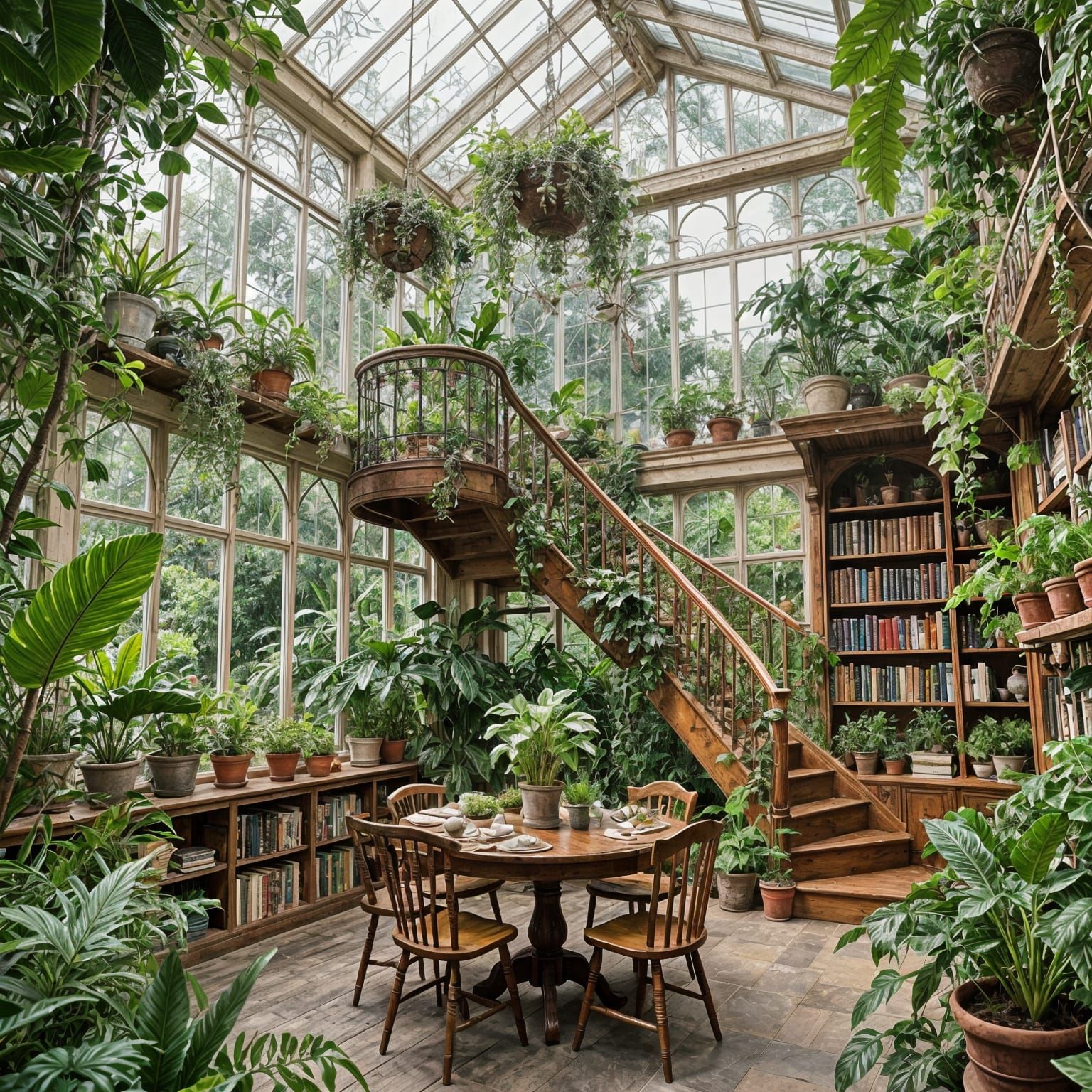 Lush Victorian Greenhouse Interior, Realistic Photo Quality