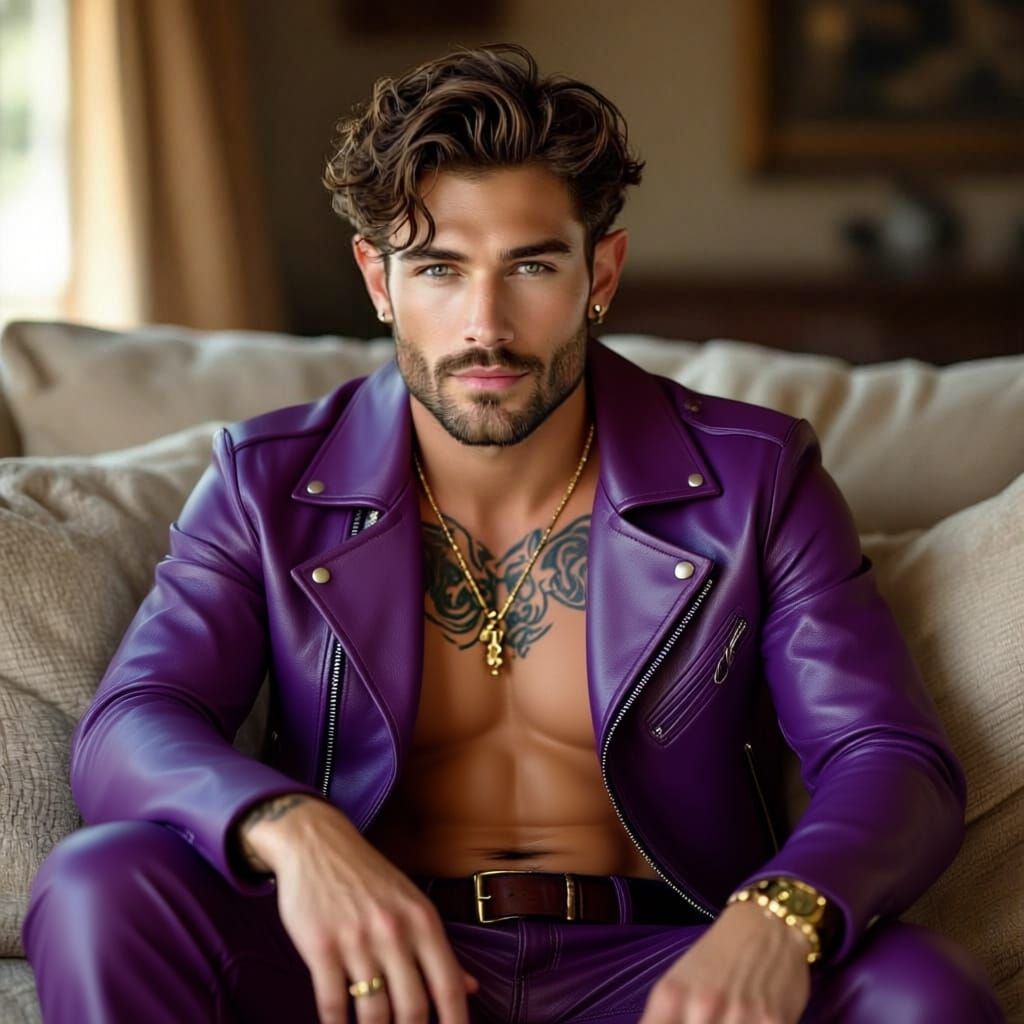 Handsome Fae Male Relaxed on Beige Couch