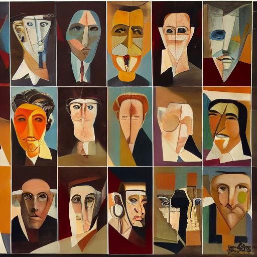 Expressive Male Faces in Surrealist Style
