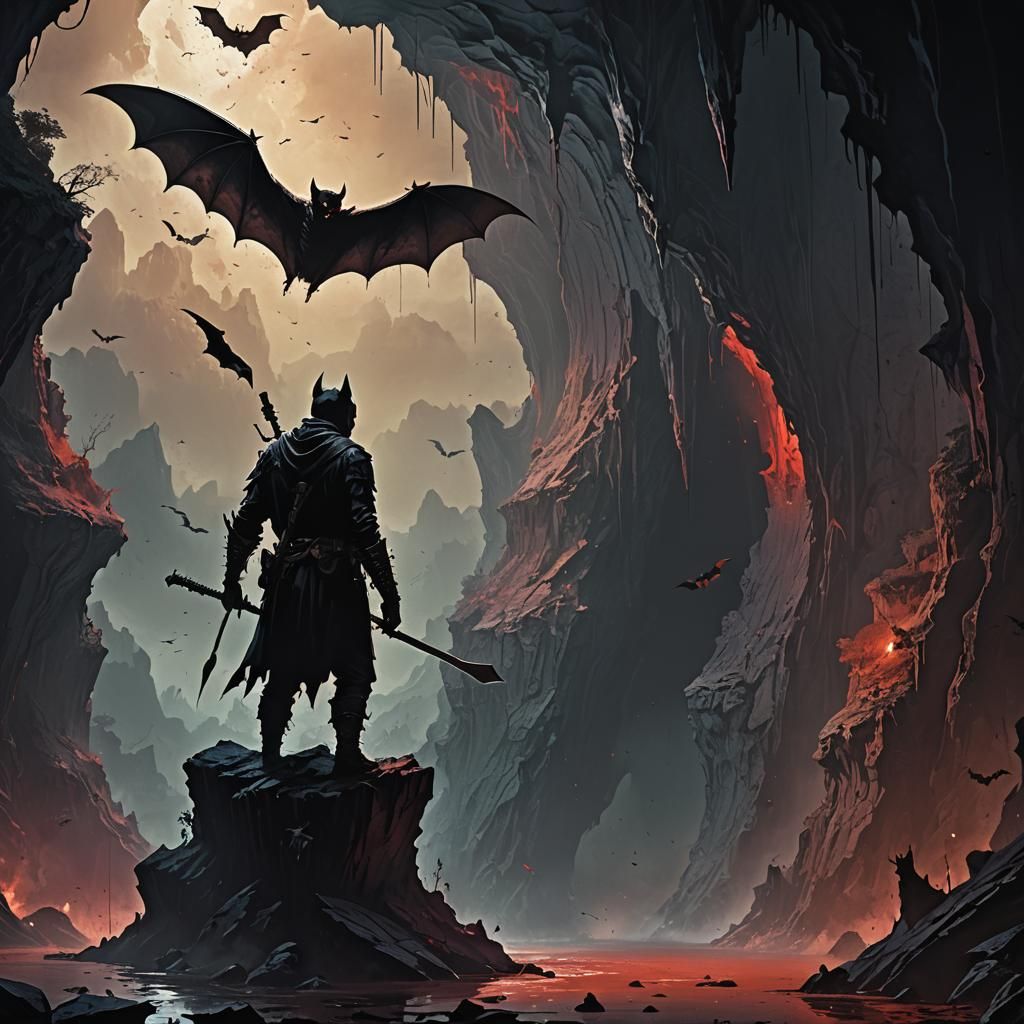 Ominous Cave Encounter with Giant Bat in Realism