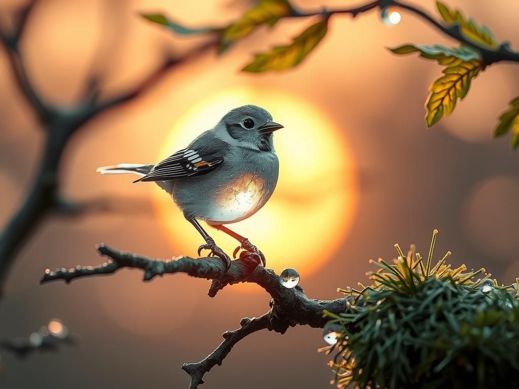 Crystal Sparrow on Glass Branch in Ethereal Light