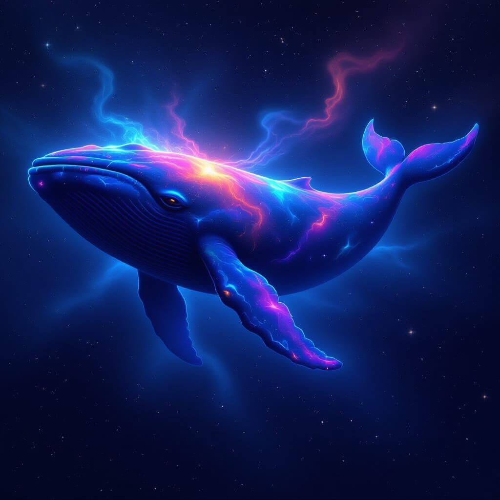 Bioluminescent Space Whale in Cosmic Nebula