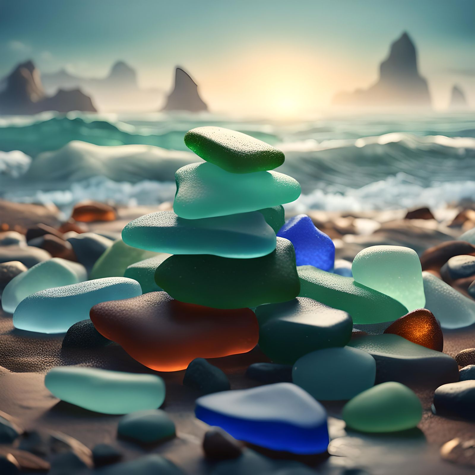 Stacked Sea Glass: Detailed Matte Painting in Deep Color