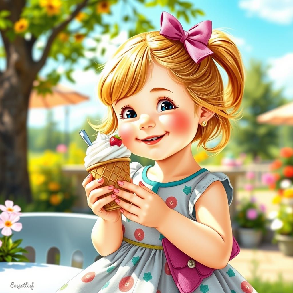 Girl with Ice Cream in Beatrix Potter Style