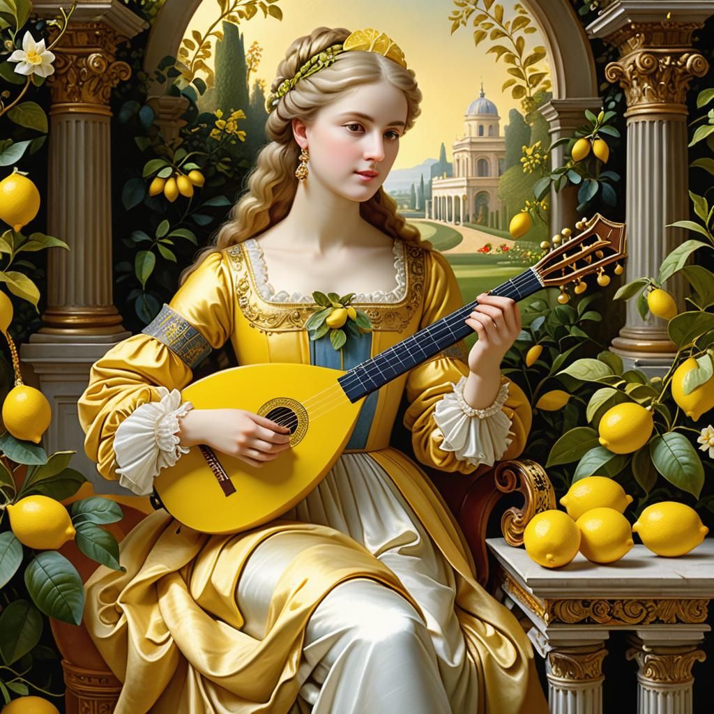 Lemon with Lute in Neoclassical Garden Setting