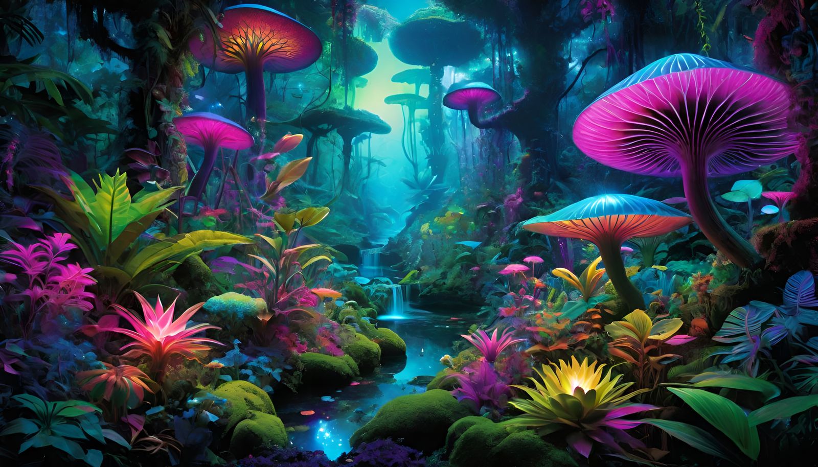 Psychedelic Jungle Wonderland with Bioluminescent Plants