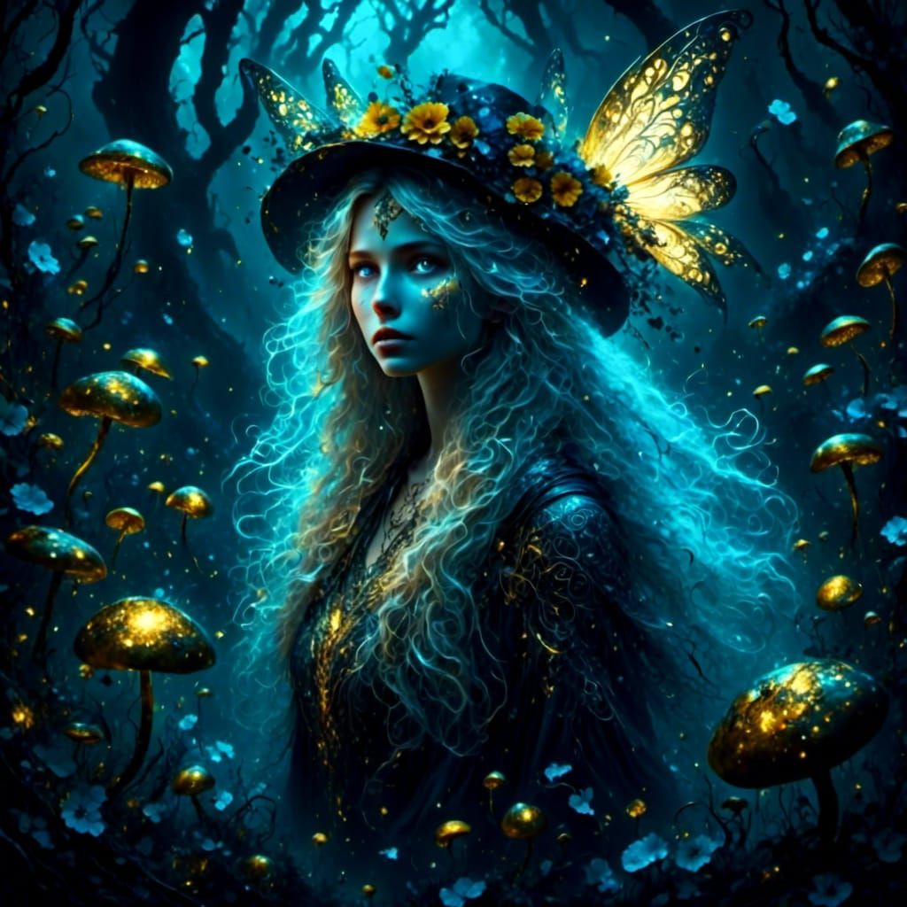 Golden Fairy in Magical Forest