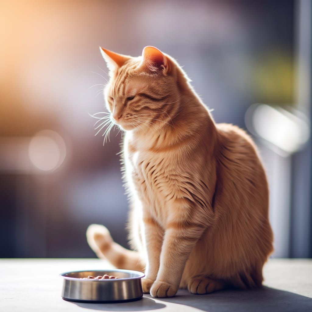Orange Cat's Peaceful Meal in Natural Lighting