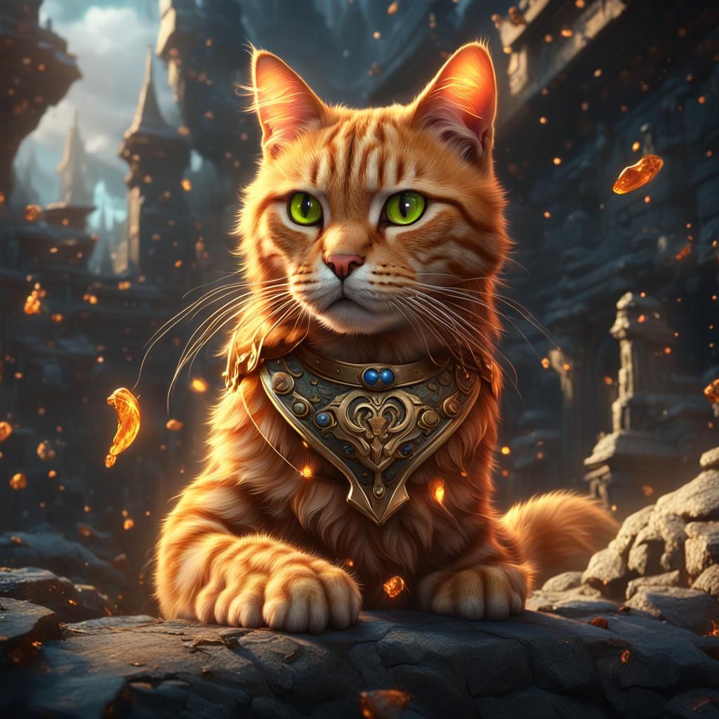 Fantastical Orange Tabby Cat in Detailed Digital Art