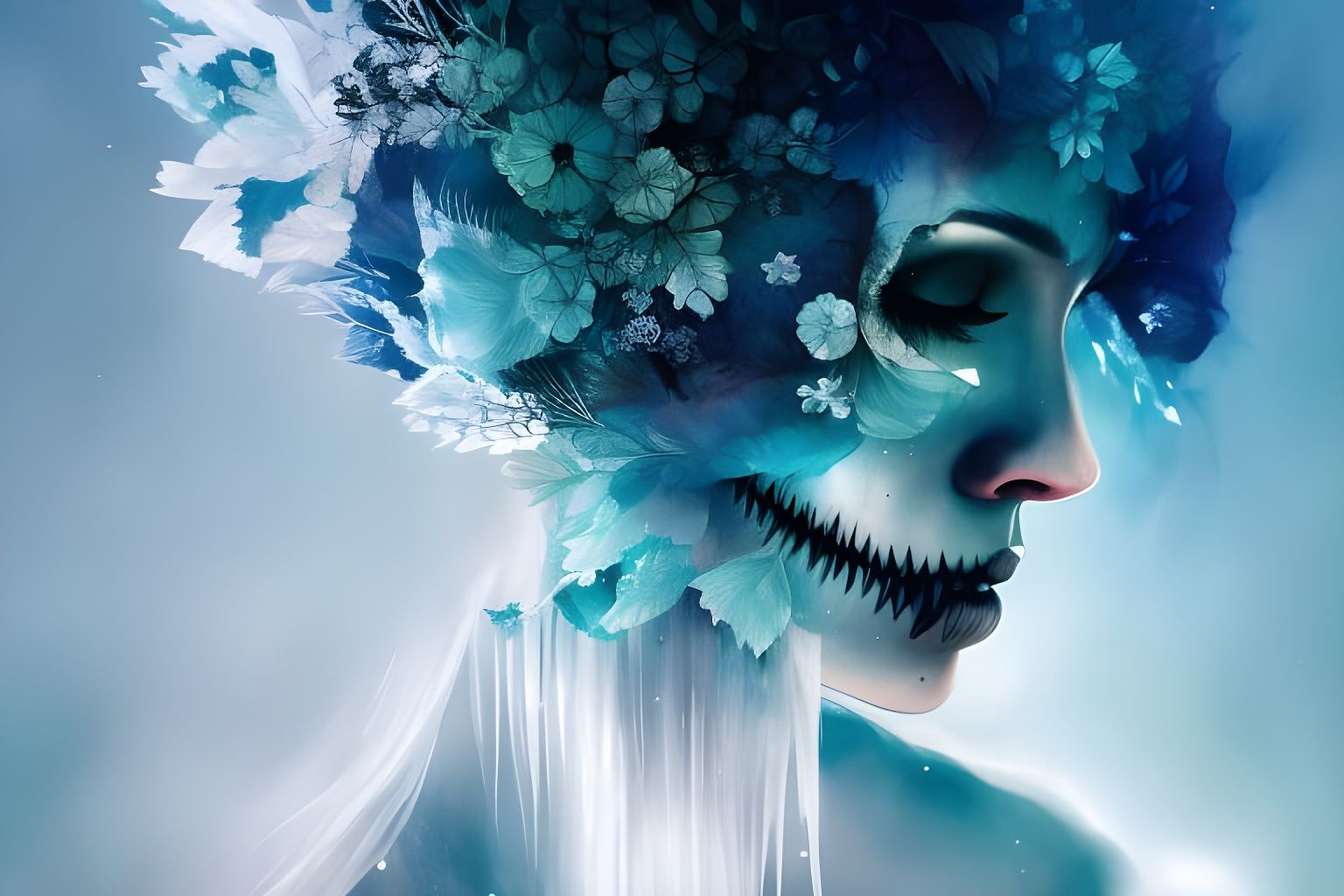 Skull Ice Queen Portrait in Surreal Style