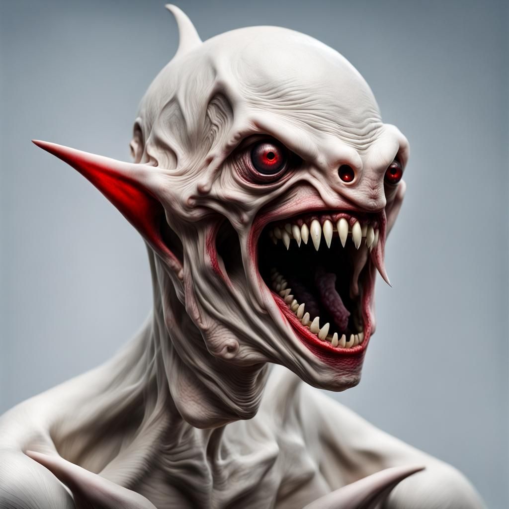 Hyperrealistic Albino Vampire Horror Portrait