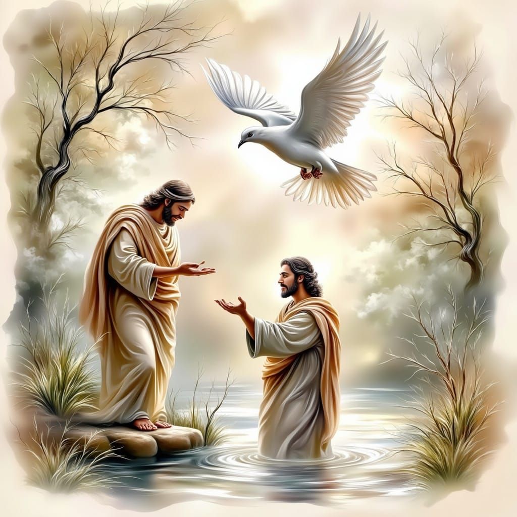 The Holy Spirit Descending on Jesus in Soft Winter Light