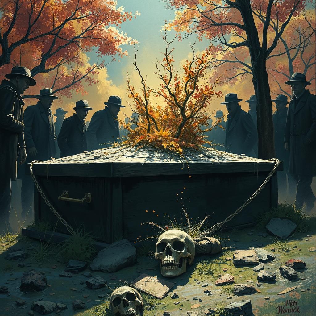 Hyperrealistic Graveside Scene with Dramatic Lighting