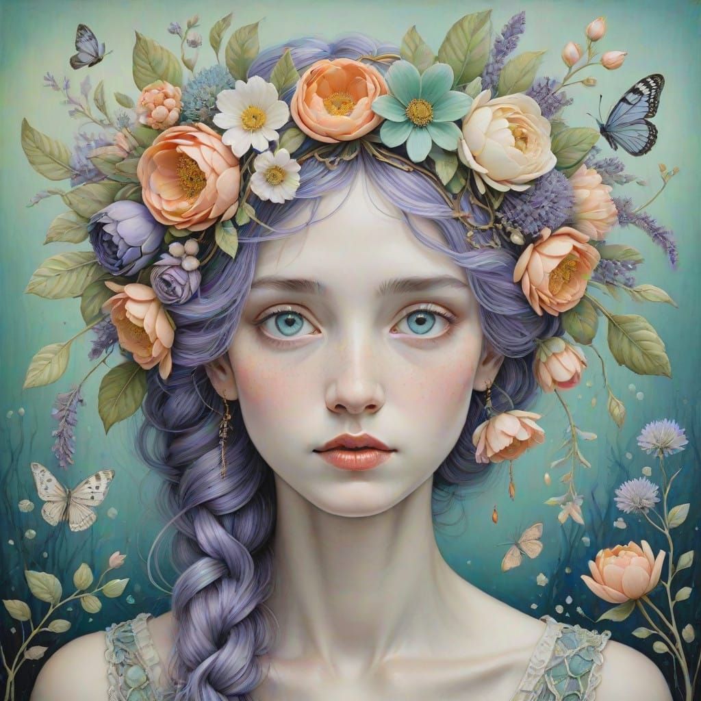 Enchanted Pastel Floral Crown in Whimsical Fairytale Scene