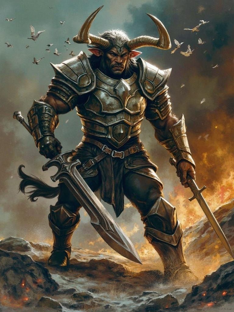 Fantasy Minotaur Warrior in Full Plate Armor