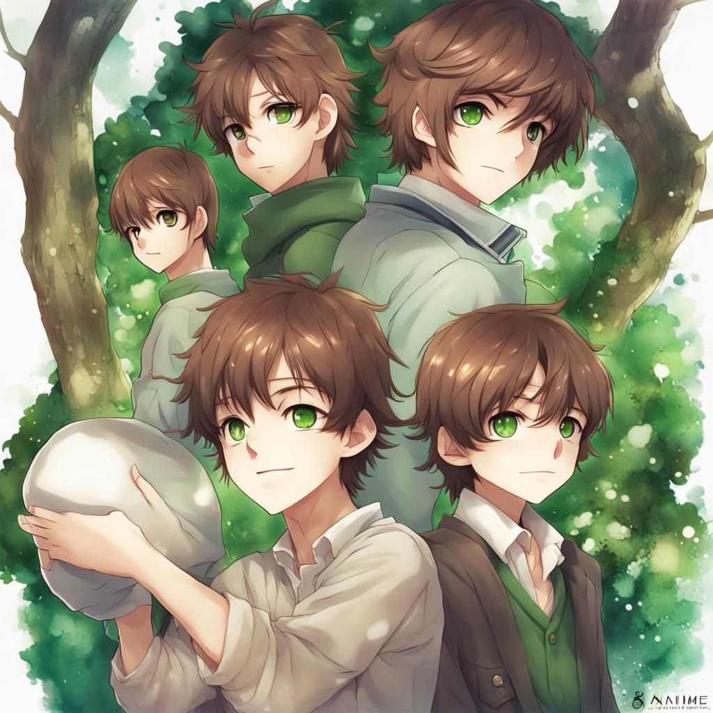 Anime Style Portrait of a Boy with Brown Hair