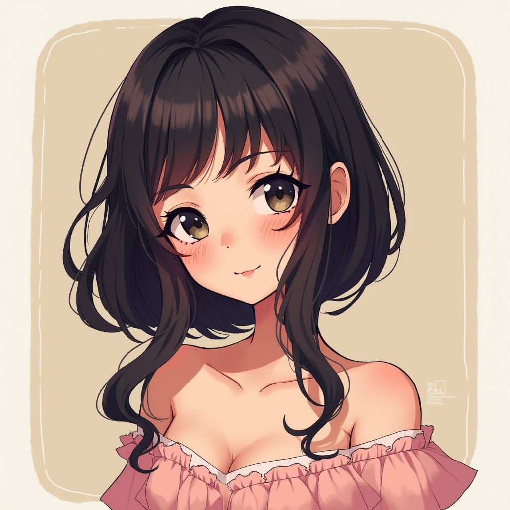 Sweet Anime-Inspired Girl with Wavy Hair and a Straight Bang