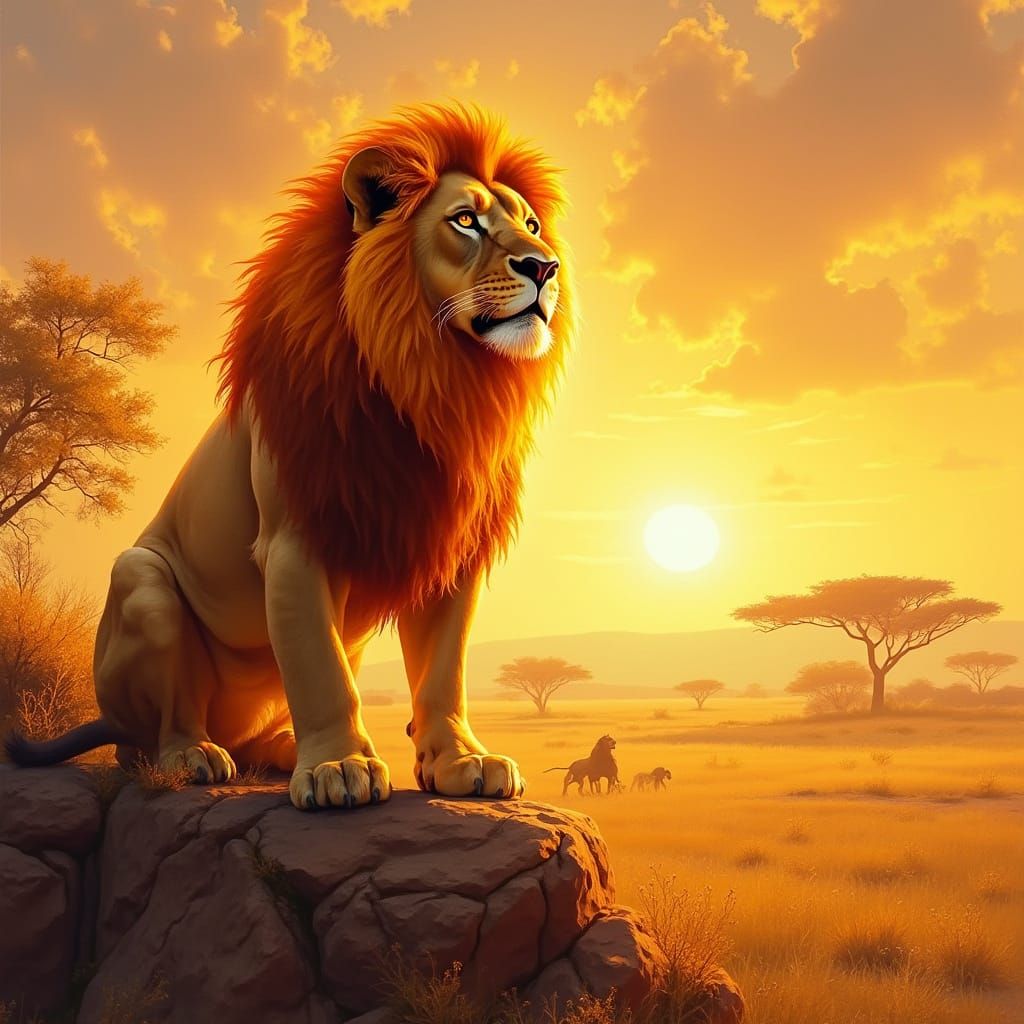 Regal Lion in Vibrant Oil Painting Style