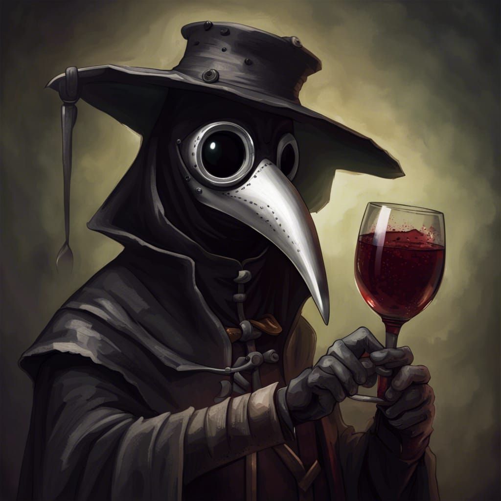 Plague Doctor Toasting With Wine Glass