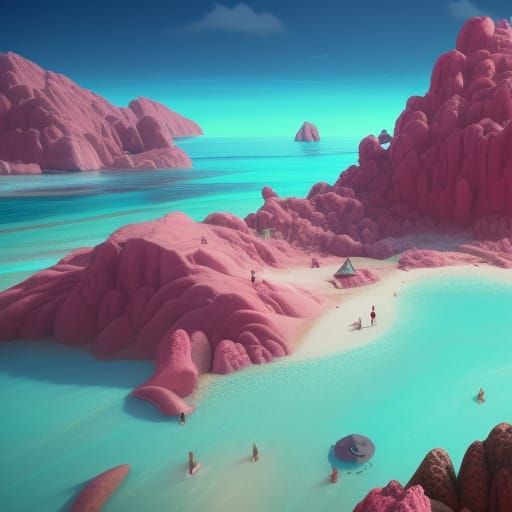 Pink Sand Beach in Detailed Matte Painting