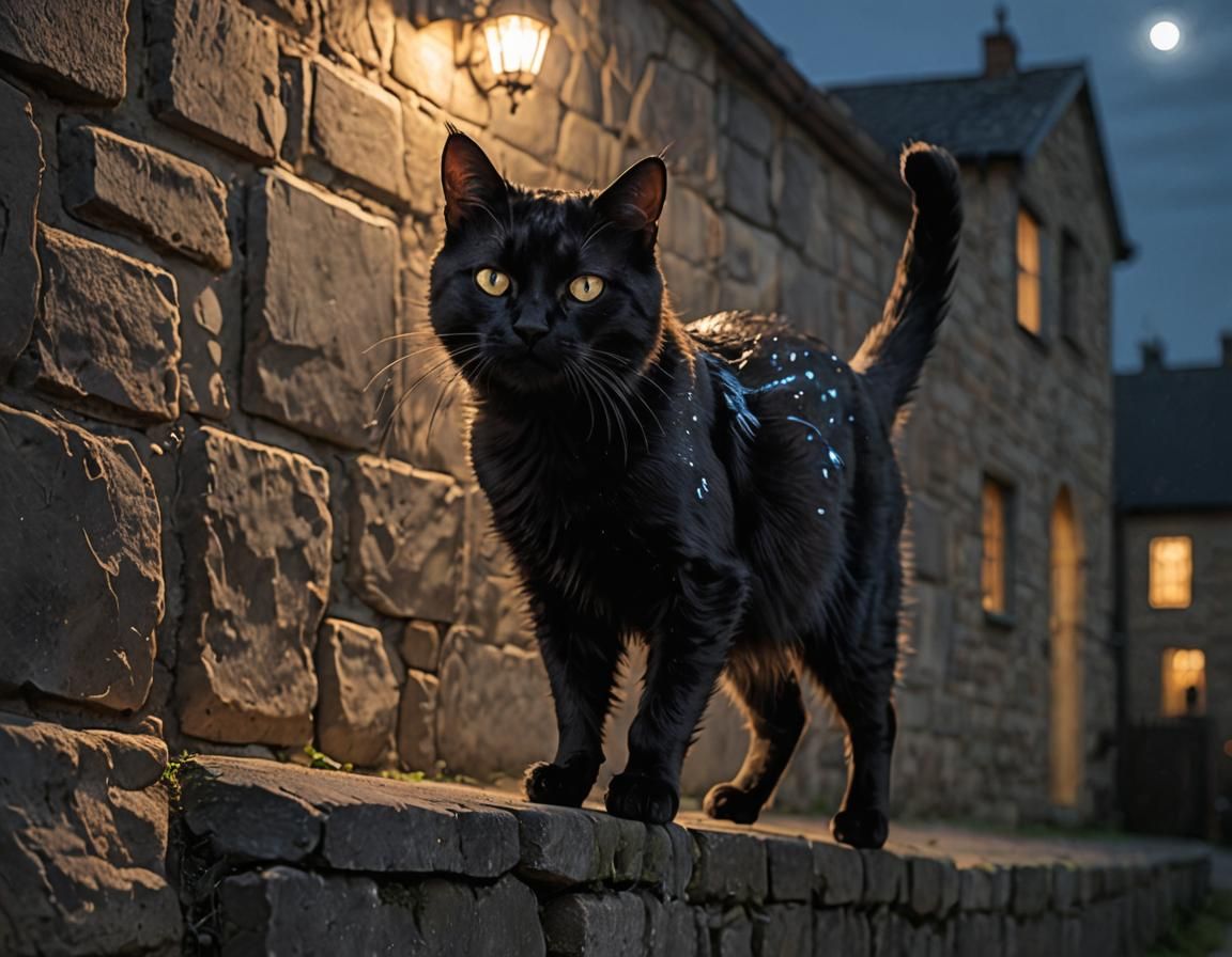 Gothic Cat Strutting in Starlight
