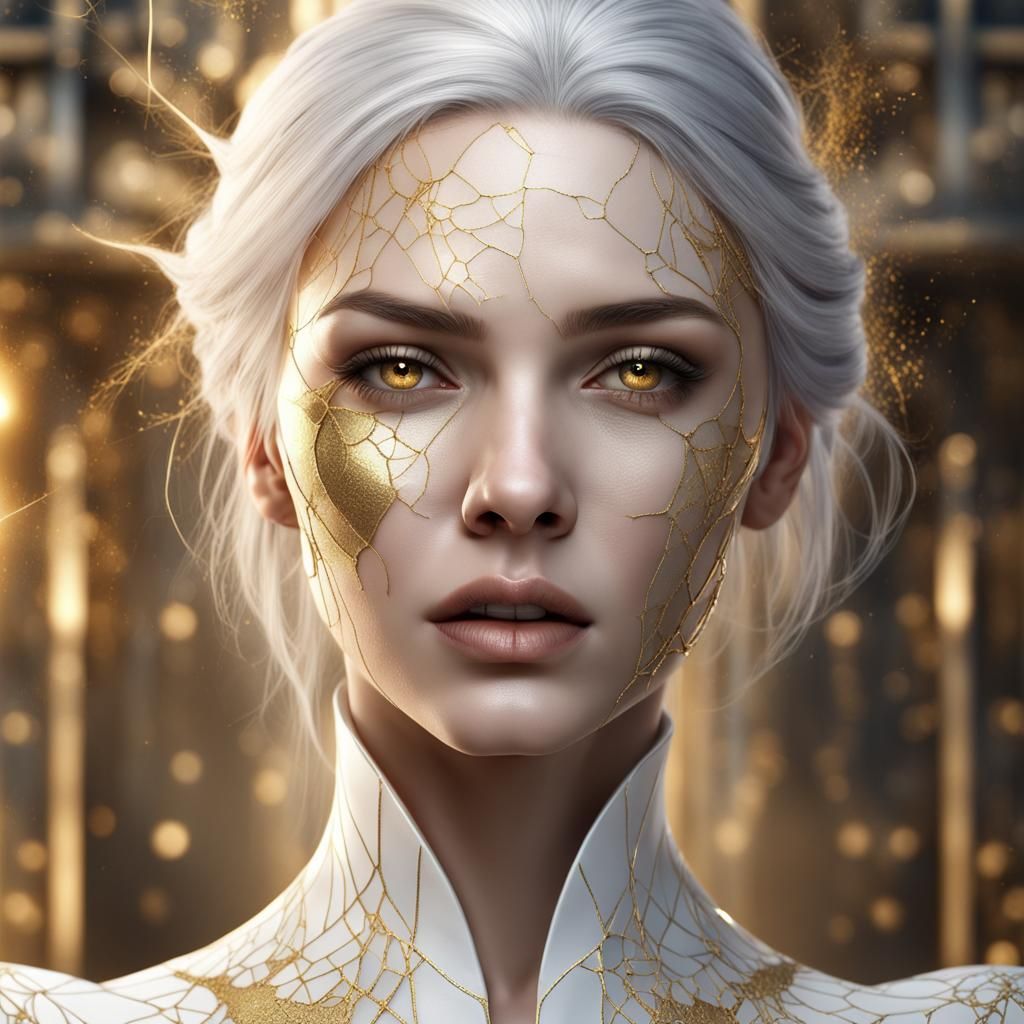 A Beautiful woman  golden eyes, silver hair.